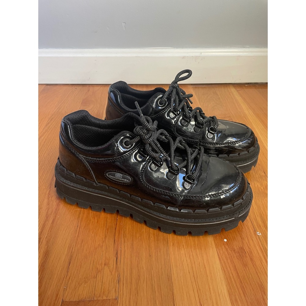 Skechers Jammers Poppin Patent Black Platform Sneakers 167073 BPT Womens 7.5